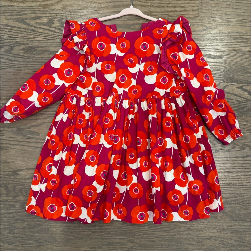 Jacadi Pink & Fuchsia Floral corduroy Ruffle Dress 6